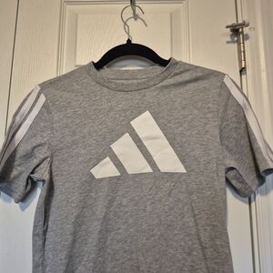 adidas Gray Tee with White Logo and Stripes
